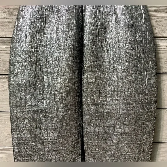 NWT Susana Monaco Silver Chrome Metallic Bodycon Pencil Midi Dress Sz 6 Wedding - Picture 11 of 14
